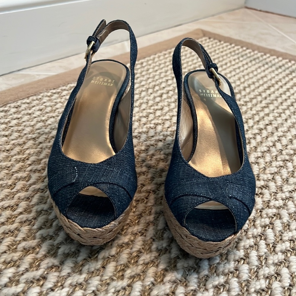 Stuart Weitzman denim wedge slingback espadrilles